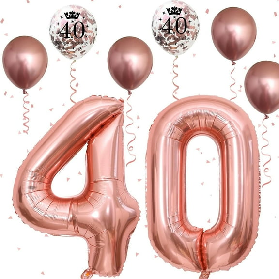 40th Birthday Balloons Rose Gold, 40th Birthday Decoration for Women with Large Foil 40 Number Balloons 12 Inch Rose Gold Birthday Print Confetti Balloon Metallic Balloons for 40th Birthday Decor