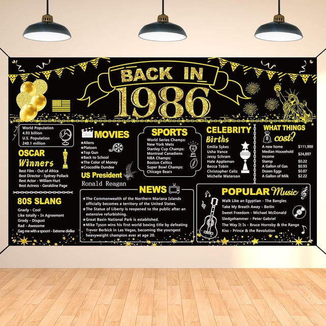 40th Birthday Black Gold Party Decoration, Back in 1986 Banner | 40 ...