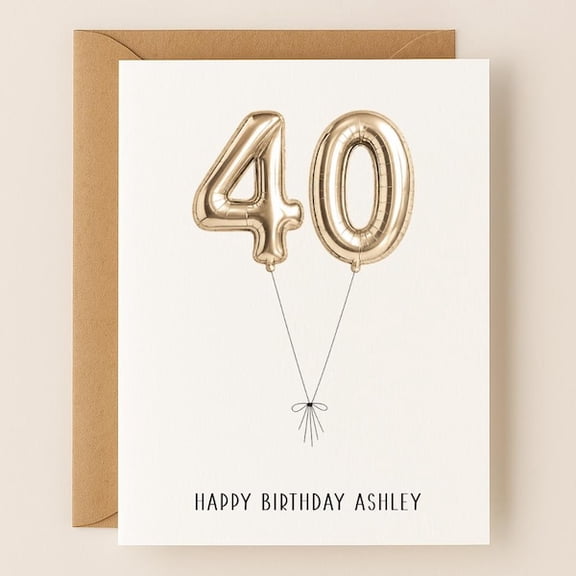 40th Birthday Card for Ashley with Gold Balloon Design