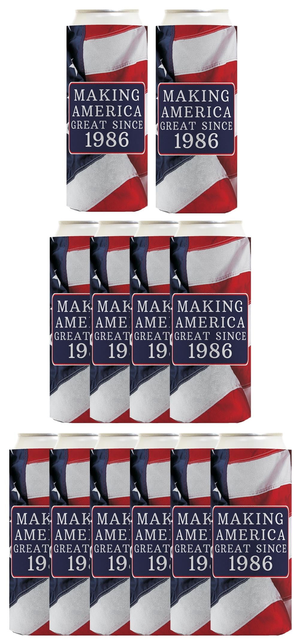 40th Birthday Coolie Making America Great Since 1986 12-Pack Ultra Slim Can Thermocoolers