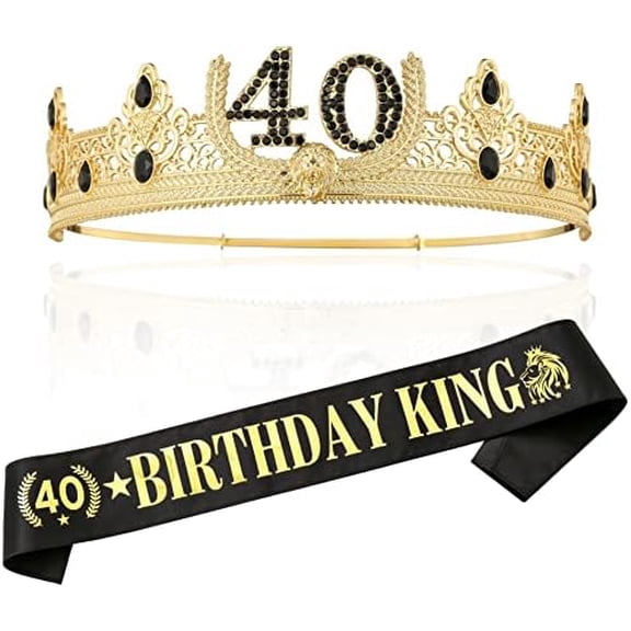 40th Birthday Crown and Sash, Party Decoration for Men (Gold)$$Home Decor, Kitchen, & Other