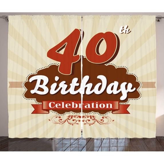 Ambesonne 40th Birthday Curtains 2 Panel Set, Vintage Retro Dots, 108" x 108", Orange Ivory Cinnamon