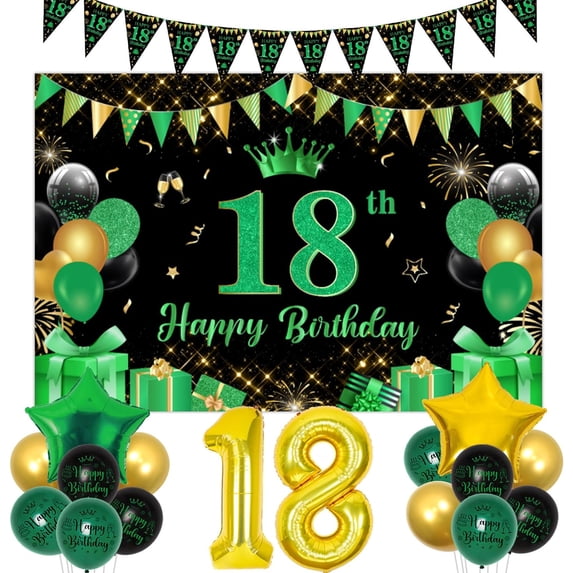 40th Birthday Decoration Green, Happy 40th Birthday Banner for Women Men, 40th Birthday Balloons Green and Black 40th Birthday Bunting Flag Gold 40 Foil Balloon for Her Him 40 Year Old Birthday