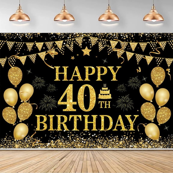 40th Birthday Decorations for Men Women - Happy 40th Birthday Banner Decorations Cheers to 40 Years Birthday Party Suppiles Black Gold Backdrop for 40th Birthday Party Favors Decor 5X3FT