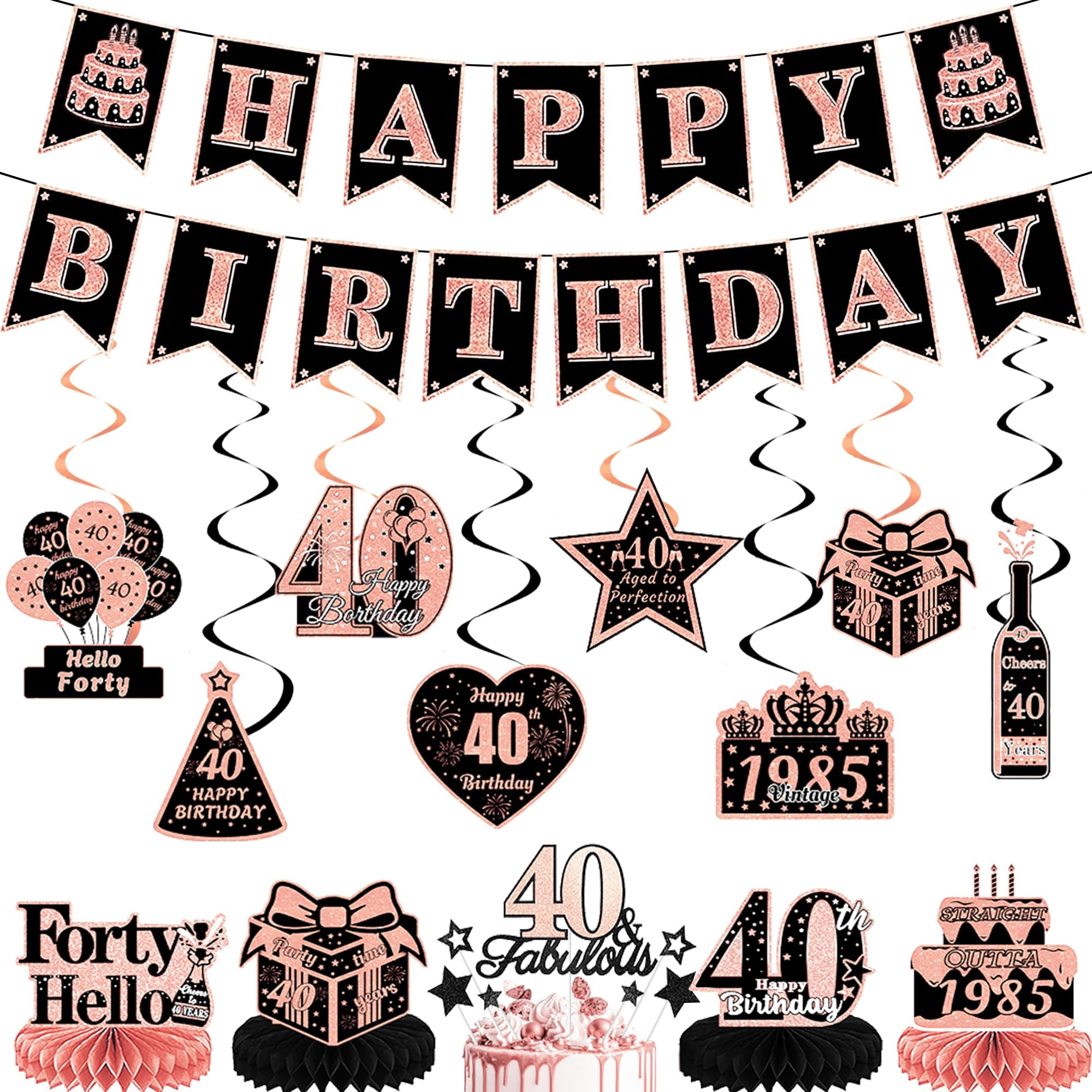 40th Birthday Decorations PresNok Party Kit 21 Pcs Rose Happy — free download