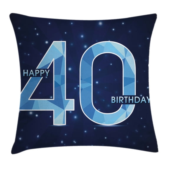 40th Birthday Decorations Throw Pillow Cushion Cover, Abstract Modern Design Geometrical Number Forty Emblem, Decorative Square Accent Pillow Case, 20 X 20 Inches, Dark Blue Light Blue, by Ambesonne
