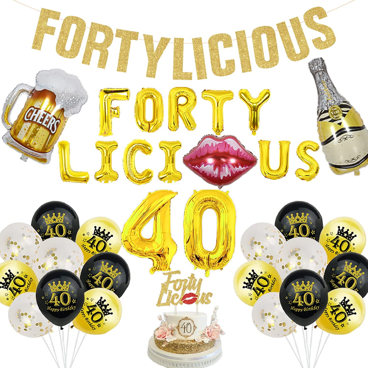 40th Birthday Decorations for Women Gold - Fortylicious Birthday ...
