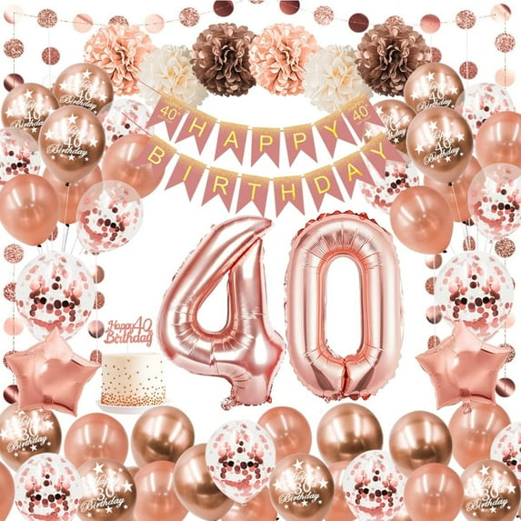 40th Birthday Decorations for Women Rose Gold Party Decorations Kit Cake Topper by Geekeo