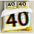 thumbnail image 1 of 40th Birthday Duvet Cover Set King Size, Vintage Style Graphic Banner Party Invitation Theme Optical Striped Design, Decorative 3 Piece Bedding Set with 2 Pillow Shams, Multicolor, by Ambesonne, 1 of 3
