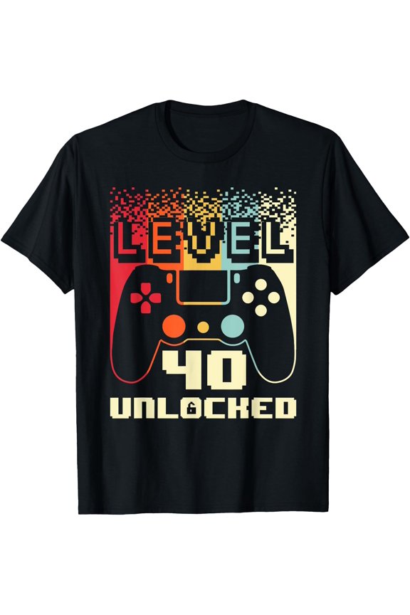 40th Birthday For Men Level 40 Unlocked Gamer 40 Year Old T-Shirt, Unisex T-Shirt