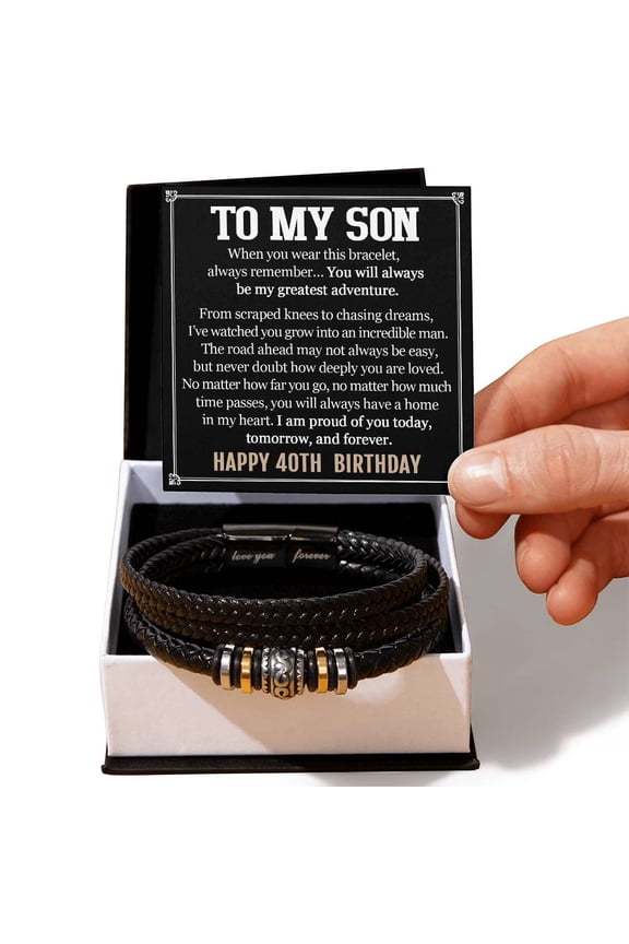 40th Birthday Gift for Son, Happy 40th Birthday Bracelet for Son Style: Two Tone Box