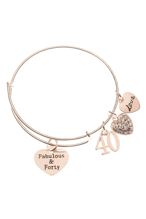 40th Birthday Gift for Women, Rose Gold Fabulous and Forty Charm Bracelet, 40th Birthday Ideas, Gift for Her