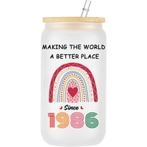 40th Birthday Gifts, 1986 Turning 40 Year Old Birthday Glass Cup, 40th Birthday Decorations for Her Women Mom Wife Aunt Sister Daughter Friends, 16 oz Cup with Lid and Straw