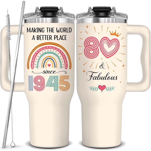 40th Birthday Gifts For Her, Women - 1985 Birthday Gifts For Women - 40th Birthday Decorations For Female - Turning 40 Gifts For Woman - Forty Years Old Gifts For Lady - 40 Fabulous Tumbler 40 OZ
