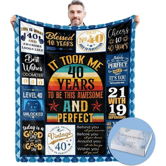 40th Birthday Gifts for Men, Mens 40th Birthday Gift Blanket with Gift Box, 40 Year Old Gifts for Men, Birthday Gifts for 40 Year Old Men, 40th Birthday Decorations for Men