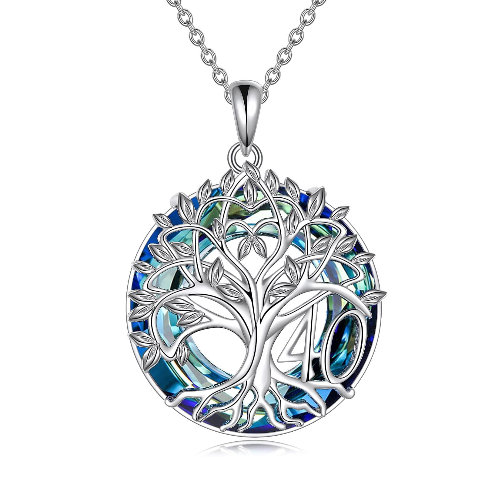 40th Birthday Gifts Necklace for Women Sterling Silver Tree of Life Necklace with Blue Crystal Mothers Day Christmas Jewelry Gifts for Mother Wife