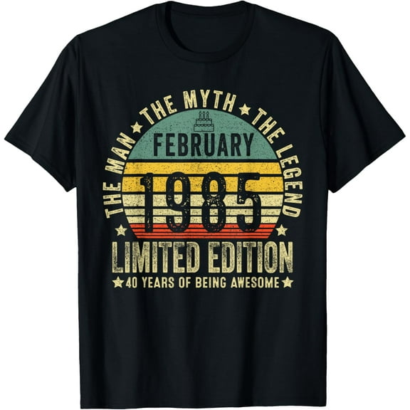 40th Birthday Gifts Vintage February 1985 40 Years Old Men T-Shirt