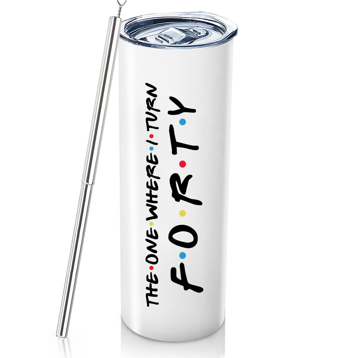 40th Birthday Gift Set For Women - 20 Oz Wine Tumbler & Turn Forty Keychain