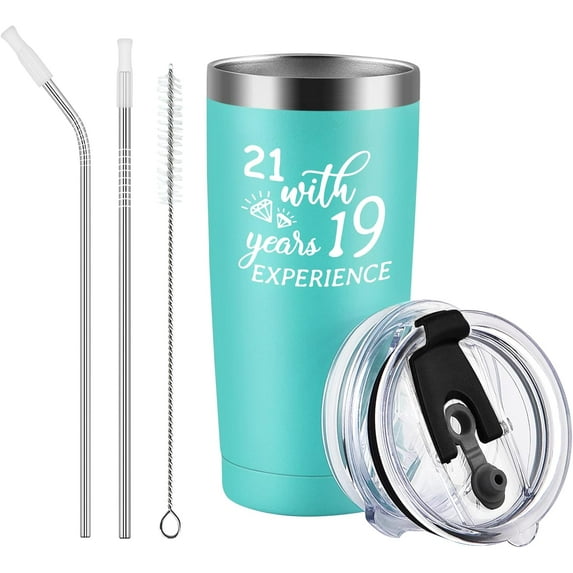 40th Birthday Gifts for Women, 21 With 19 Years Experience Travel Tumbler, 40th Birthday Gifts idea for Her Best Friends Aunt Turning 40, 40th birthday decoration women, 20Oz, Mint