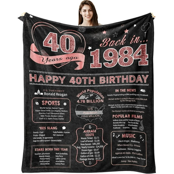40th Birthday Gifts for Women Blanket 50x60, 40 Year Old Birthday Gifts for Women, 40th Birthday Decorations Women, Gifts for 40th Birthday Woman, 40 Yr Old Birthday Gifts for Women