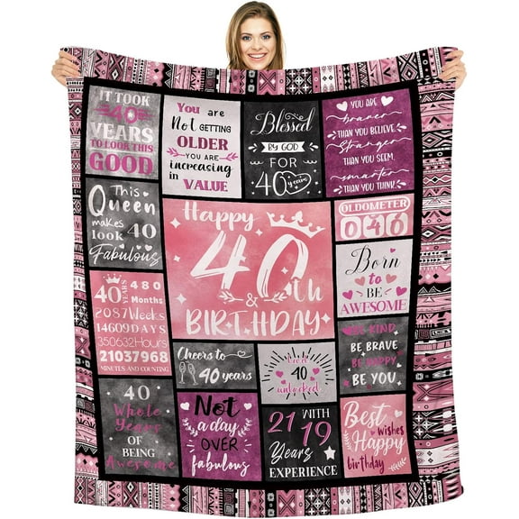 40th Birthday Gifts Women Blanket , Unique Happy 40th Birthday Throw Blanket, 40 Years Old Birthday Gifts Ideas for Mom, Wife, Sister, Friends (40th Birthday)