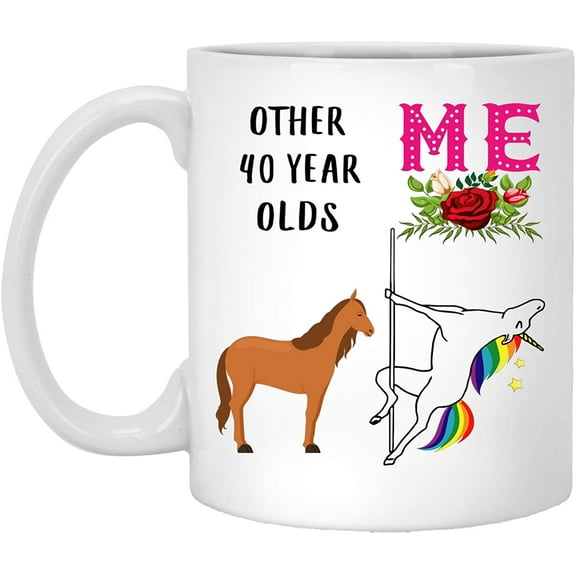 40th Birthday Gifts for Women Born in 1977 Turning 40 Years Old Gift for Her - Funny Pole Dancing Unicorn Dance Christmas 2022 Gifts Coffee Mug White 11 Oz