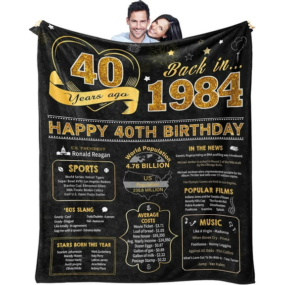 40th Birthday Gifts Women or Men - 40th Birthday Gifts - 40 Year Old Birthday Gifts for Women - 40th Birthday Gift Ideas - 1984 Birthday Gifts for Women Throw Blanket 60 x 50 Inch
