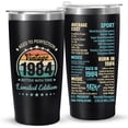 thumbnail image 1 of 40th Birthday Gifts for Women Men Parents 40 Years Old Gifts- 20 oz Double-sided Vintage 1984 with Time Information Tumbler Cup（black） Turning 40- TB002, 1 of 5