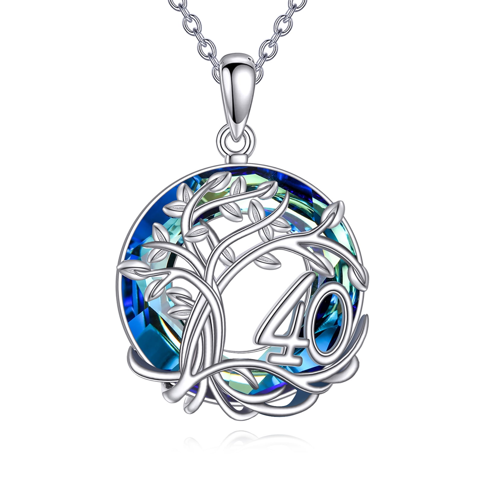 40th Birthday Gifts for Women 925 Sterling Silver Tree of Life Necklace Circle Crystal Jewelry for Her Wife Mom Mother