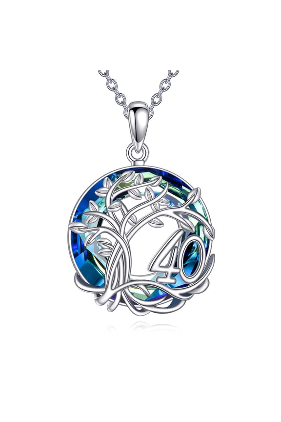40th Birthday Gifts for Women 925 Sterling Silver Tree of Life Necklace Circle Crystal Jewelry for Her Wife Mom Mother