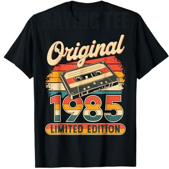 40th Birthday Man Woman 40 Years Decoration 1985 Gift Funny T-Shirt Retro Style Tape Cassette Graphic Outfit Vintage Saying Tee