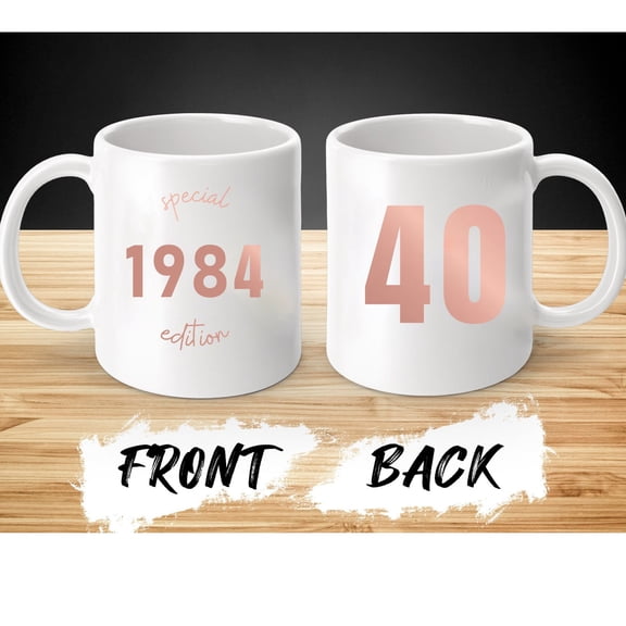 40th Birthday Mug, Rose Gold Edition, Born in 1984, Milestone Birthday Gift Coffee Cup