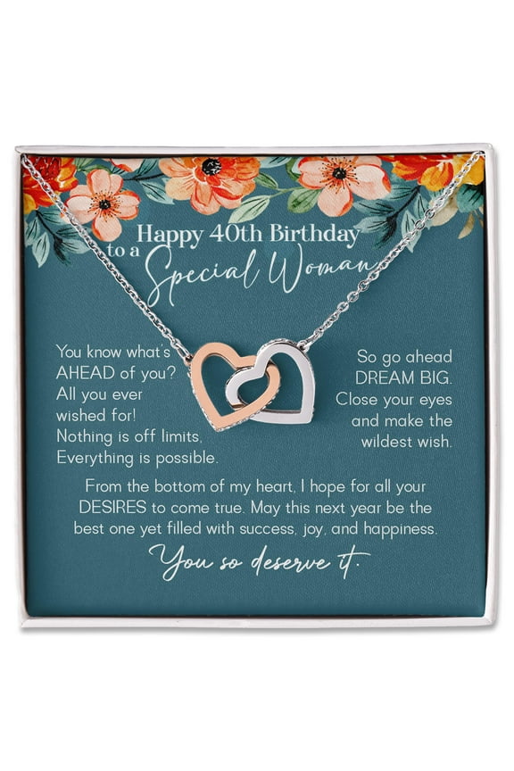 40th Birthday Necklace for Her, Heart Jewelry Gift for Daughter Wife Sister or Friend, Keepsake with Inspirational Message Card, Milestone Gift for Women, Elegant Birthday Present for Special Woman