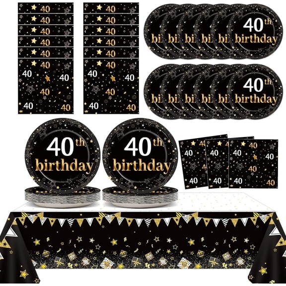 40th Birthday Party Supplies Serves 24 Black and Gold 40 Years Old Birthday Party Decorations Paper Plates Napkins Cheers to 40 Years Tablecloth Set Vintage 1986 Tableware Kit Favors for Men or Women