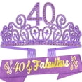 thumbnail image 1 of 40th Birthday Sash And Tiara For Women - Fabulous Glitter Sash + Ripples, 1 of 10