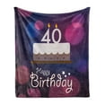 thumbnail image 1 of 40th Birthday Soft Flannel Fleece Throw Blanket, Big Color Dots and Graphic Cake with Candles Hand Writing and Stars, Cozy Plush for Indoor and Outdoor Use, 70" x 90", Purple Pink White, by Ambesonne, 1 of 6