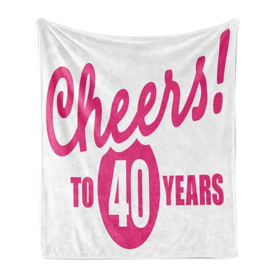 40th Birthday Soft Flannel Fleece Throw Blanket, Cheerful Happy Mood Greeting with Hand Writing in Hot Pink Color, Cozy Plush for Indoor and Outdoor Use, 50" x 70", Hot Pink White, by Ambesonne