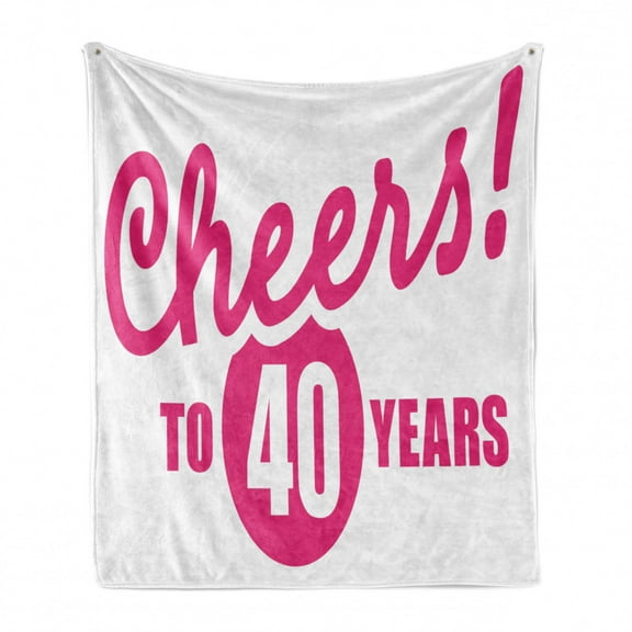 40th Birthday Soft Flannel Fleece Throw Blanket, Cheerful Happy Mood Greeting with Hand Writing in Hot Pink Color, Cozy Plush for Indoor and Outdoor Use, 60" x 80", Hot Pink White, by Ambesonne