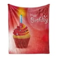 thumbnail image 1 of 40th Birthday Soft Flannel Fleece Throw Blanket, Delicious Cupcake with Candlestick Dots and Stars Romantic Design, Cozy Plush for Indoor and Outdoor Use, 50" x 60", Red Orange Blue, by Ambesonne, 1 of 6