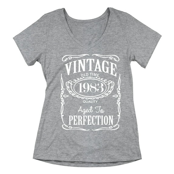 40th Birthday VINTAGE 1983 Women's V-neck, 2XL, Heather Grey