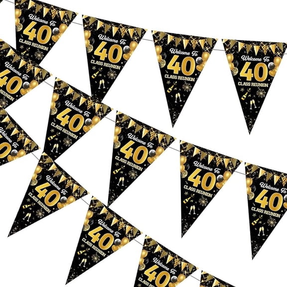 40th Class Reunion decor 3Pcs School Class Reunion Party Bunting Banner Gold Black Welcome Back School Reunion Pennant High School Reunion Triangle Pennant Flags for Class of 1985 Reunion Party Decor