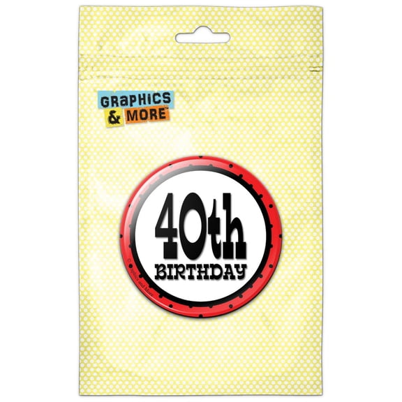 40th Fortieth Birthday Red Black Polka Dots Pinback Button Pin Badge
