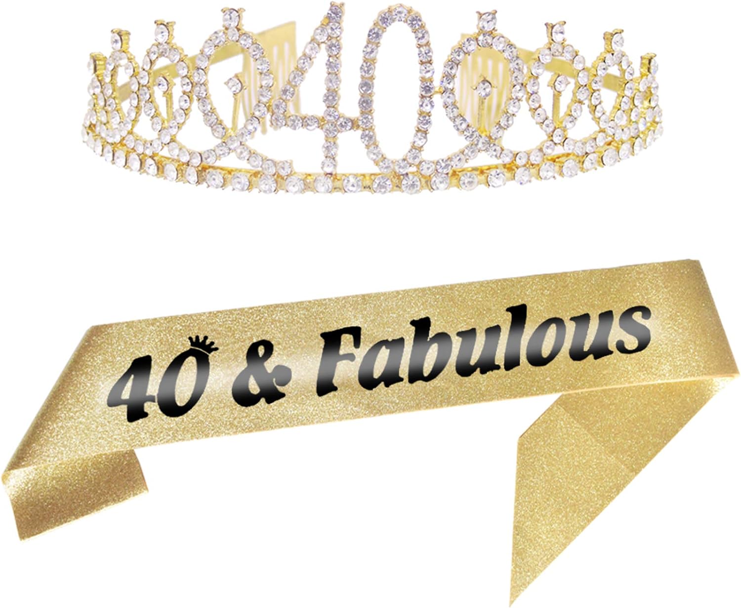 40th Gold Birthday Tiara and Sash Glitter Sash and Crystal Tiara for