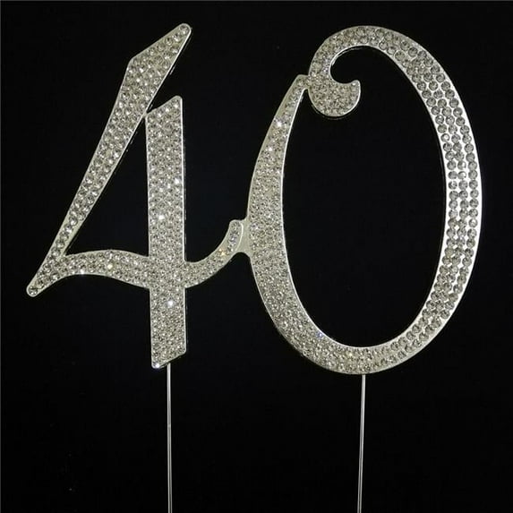 40th Rhinestone Cake Topper - Silver