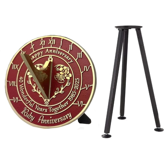 40th Ruby Wedding Anniversary 2025 Sundial with Stand Gift 10"