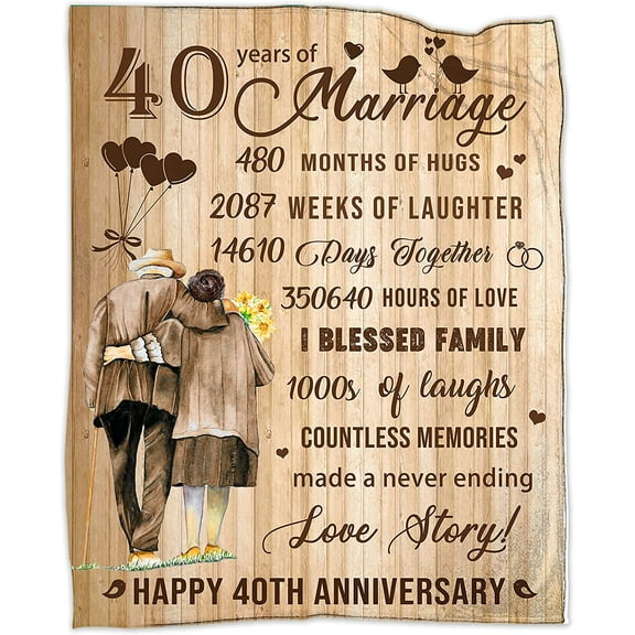 40th Wedding Anniversary Blanket Gift, 40th Marriage Anniversary Blanket Gift Flannel Blanket for Wife Husband, 30x40in Fleece Blanket