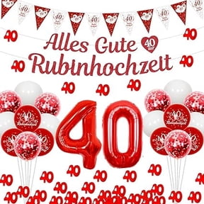 40th Wedding Anniversary Decorations, Ruby Wedding Anniversary Banner, Red 40 Foil Balloons, Bunting Flag, Number 40 Sequins Confetti, Happy 40th Anniversary Party Supplies for Couple