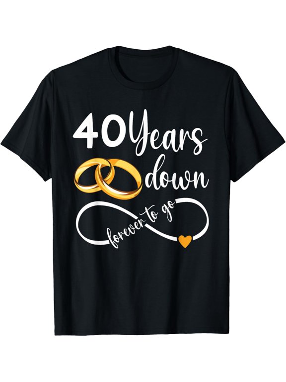 40th Wedding Anniversary T-Shirt for Men and Women, 40 Years Down Forever To Go Romantic Ruby Anniversary Gift, Elegant Black Short Sleeve Tee for Couples, Retro Graphic T-Shirt for Married Pairs