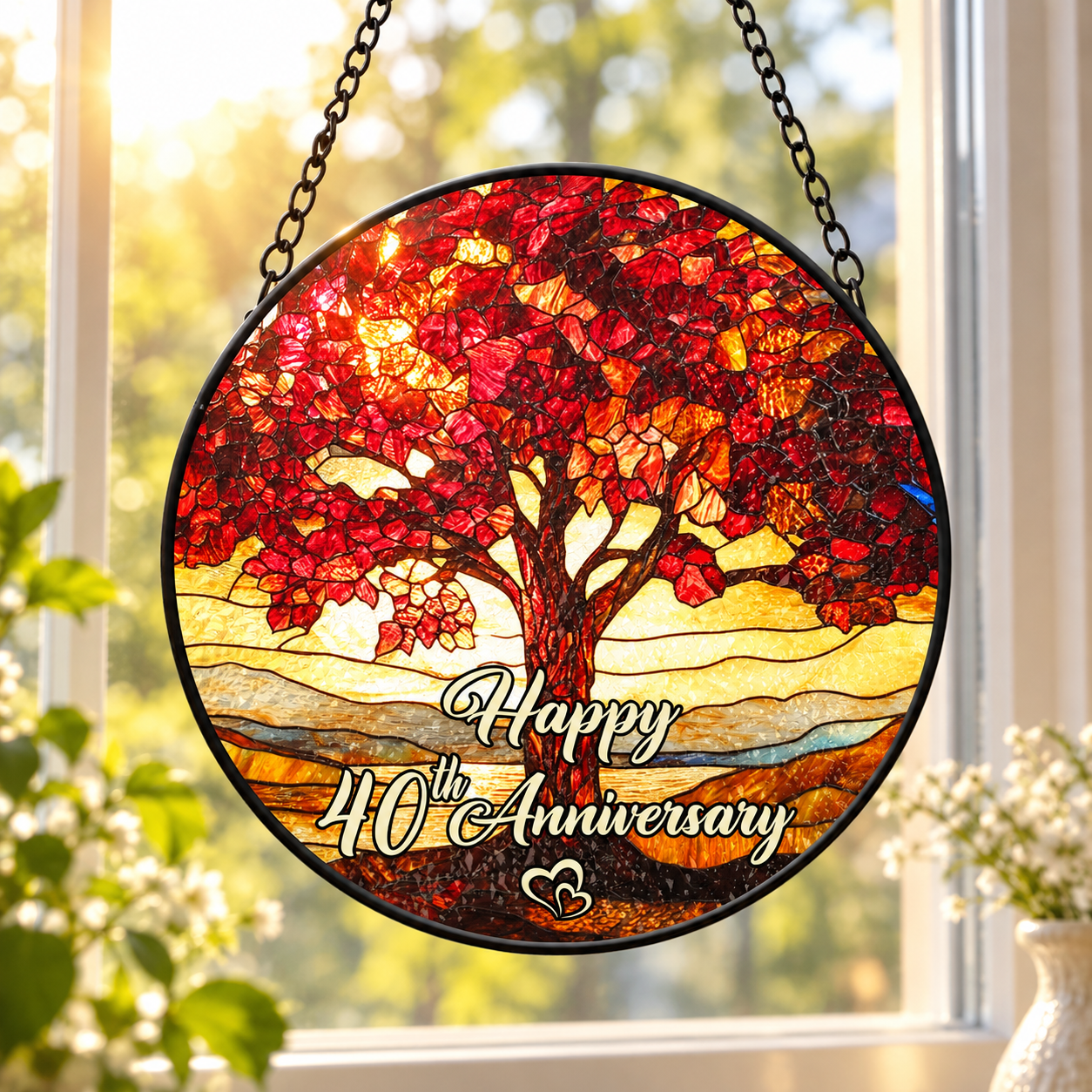 Tree Staining 40th Wedding Anniversary Tree of Life Stained Glass Suncatcher, Ruby ...
