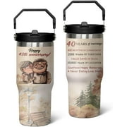 40th Wedding Gifts Anniversary Cups, Ruby Wedding 40th Anniversary Cups, 40th Anniversary Cup For Couple Parents Friends, 30 Oz Stainless Steel Tumbler with Handle and Flip Straw 1 PC